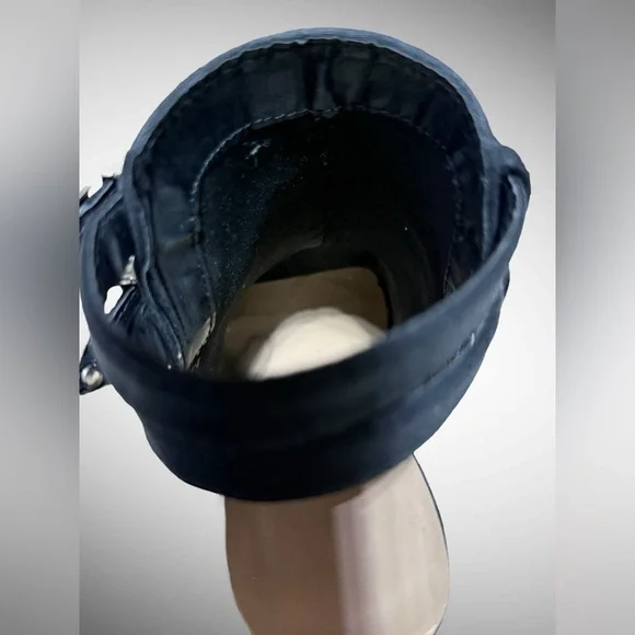 Black Faux Suede Peep Toe Block Heel Boots with buckle detailing Size 6 - Picture 9 of 15